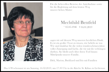 Traueranzeige von Mechthild Bentfeld von Westfalen-Blatt