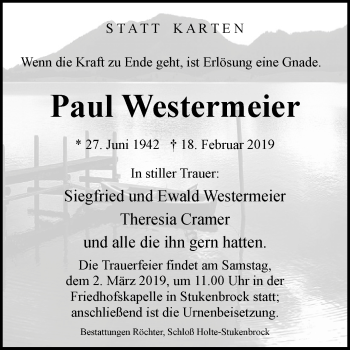 Traueranzeige von Paul Westermeier von Westfalen-Blatt