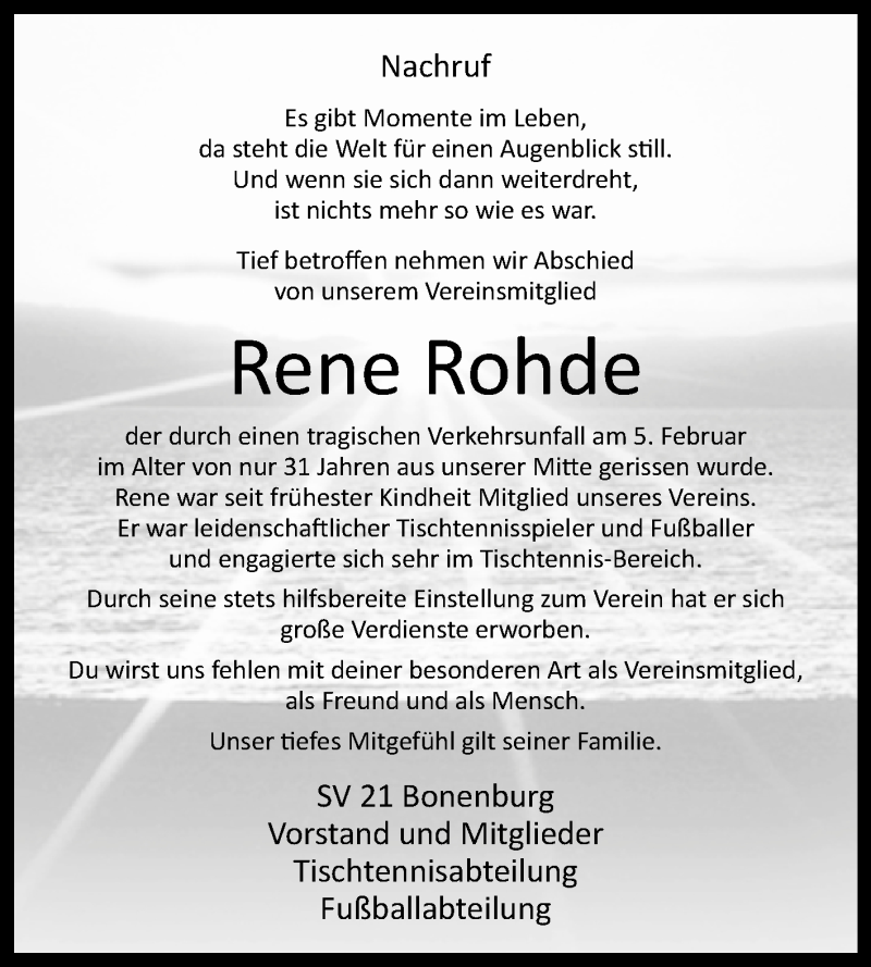  Traueranzeige für Rene Rohde vom 15.02.2019 aus Westfalen-Blatt