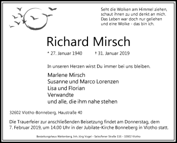 Traueranzeige von Richard Mirsch von Westfalen-Blatt