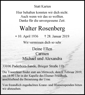 Traueranzeige von Walter Rosenberg von Westfalen-Blatt