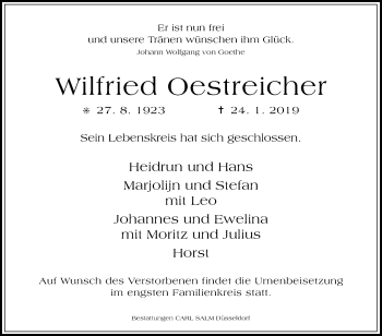 Traueranzeige von Wilfried Oestreicher von Westfalen-Blatt