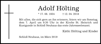 Traueranzeige von Adolf Hölting von Westfalen-Blatt