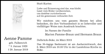 Traueranzeige von Aenne Pamme von Westfalen-Blatt