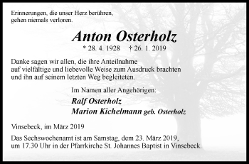 Traueranzeige von Anton Osterholz von Westfalen-Blatt