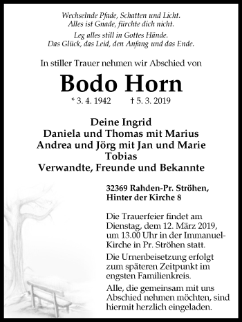 Traueranzeige von Bodo Horn von Westfalen-Blatt