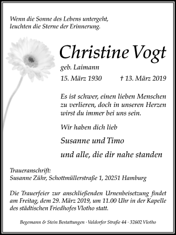 Traueranzeige von Christine Vogt von Westfalen-Blatt