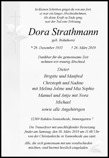 Traueranzeige von Dora Strathmann von Westfalen-Blatt