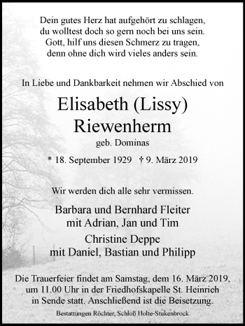 Traueranzeige von Elisabeth Riewenherm von Westfalen-Blatt