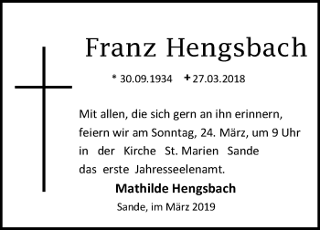 Traueranzeige von Franz Hengsbach von Westfalen-Blatt