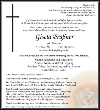 Traueranzeige von Gisela Prüßner von Westfalen-Blatt