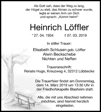 Traueranzeige von Heinrich Löffler von Westfalen-Blatt