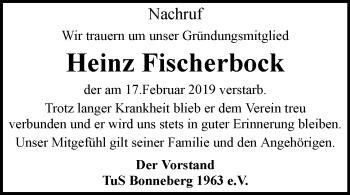 Traueranzeige von Heinz Fischerbock von Westfalen-Blatt