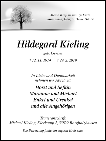 Traueranzeige von Hildegard Kieling von Westfalen-Blatt