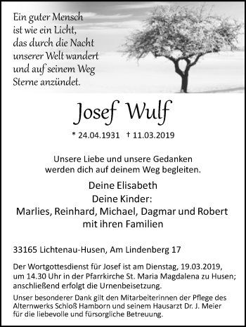 Traueranzeige von Josef Wulf von Westfalen-Blatt