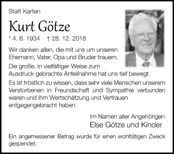 Traueranzeige von Kurt Götze von Westfalen-Blatt