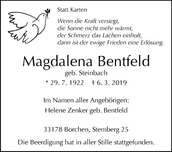 Traueranzeige von Magdalena Bentfeld von Westfalen-Blatt