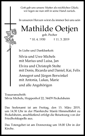 Traueranzeige von Mathilde Oetjen von Westfalen-Blatt