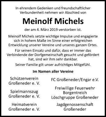 Traueranzeige von Meinolf Michels von Westfalen-Blatt