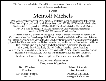 Traueranzeige von Meinolf Michels von Westfalen-Blatt