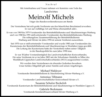 Traueranzeige von Meinolf Michels von Westfalen-Blatt