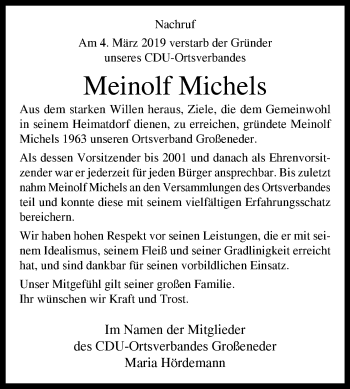 Traueranzeige von Meinolf Michels von Westfalen-Blatt