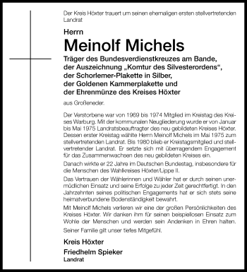 Traueranzeige von Meinolf Michels von Westfalen-Blatt