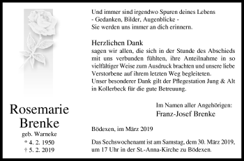 Traueranzeige von Rosemarie Brenke von Westfalen-Blatt