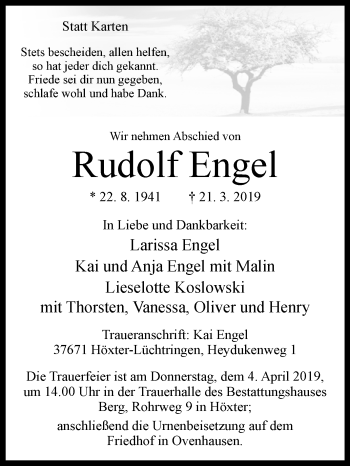 Traueranzeige von Rudolf Engel von Westfalen-Blatt