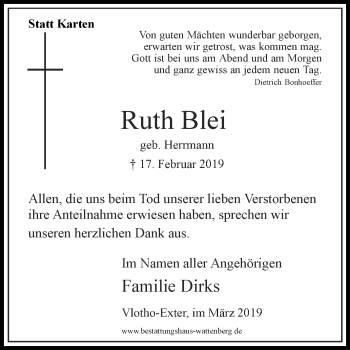 Traueranzeige von Ruth Blei von Westfalen-Blatt