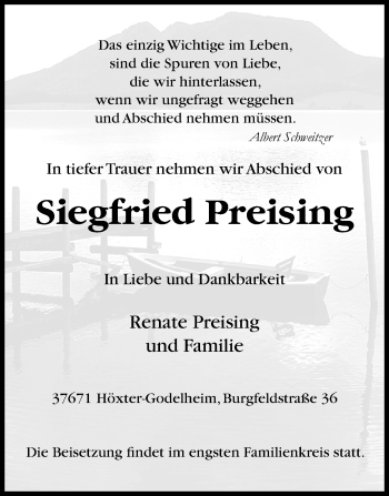 Traueranzeige von Siegfried Preising von Westfalen-Blatt