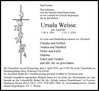 Traueranzeige von Ursula Weisse von Westfalen-Blatt