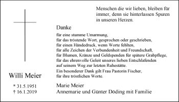 Traueranzeige von Willi Meier von Westfalen-Blatt