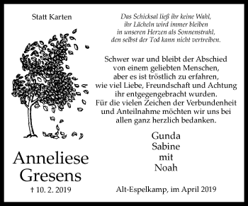 Traueranzeige von Anneliese Gresens von Westfalen-Blatt