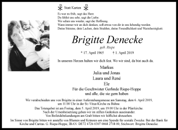 Traueranzeige von Brigitte Denecke von Westfalen-Blatt