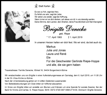 Traueranzeige von Brigitte Denecke von Westfalen-Blatt