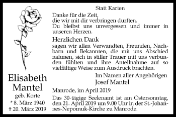 Traueranzeige von Elisabeth Mantel von Westfalen-Blatt