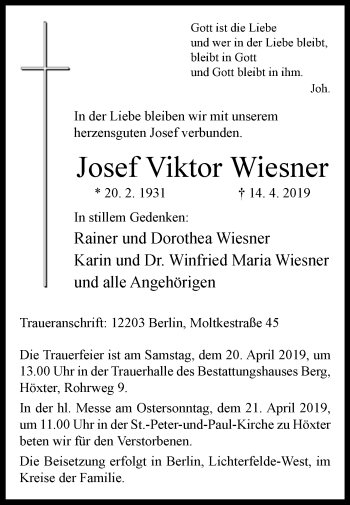 Traueranzeige von Josef Viktor Wiesner von Westfalen-Blatt