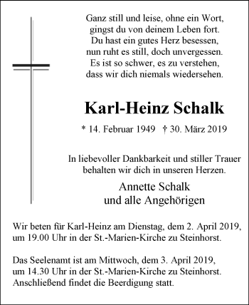 Traueranzeige von Karl-Heinz Schalk von Westfalen-Blatt