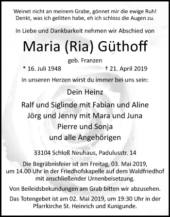 Traueranzeige von Maria Güthoff von Westfalen-Blatt