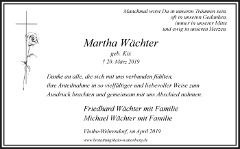 Traueranzeige von Martha Wächter von Westfalen-Blatt