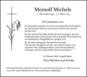 Traueranzeige von Meinolf Michels von Westfalen-Blatt