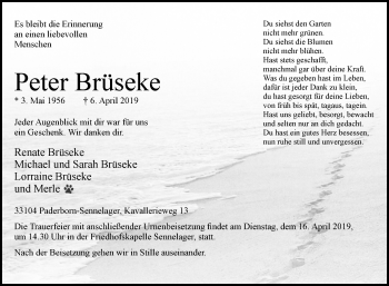 Traueranzeige von Peter Brüseke von Westfalen-Blatt