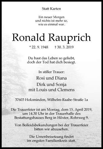 Traueranzeige von Ronald Rauprich von Westfalen-Blatt