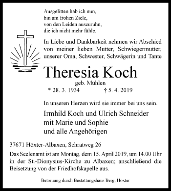 Traueranzeige von Theresia Koch von Westfalen-Blatt