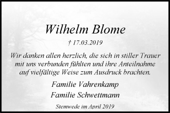 Traueranzeige von Wilhelm Blome von Westfalen-Blatt