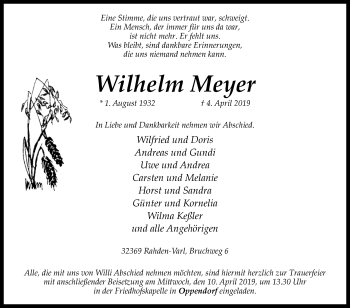 Traueranzeige von Wilhelm Meyer von Westfalen-Blatt