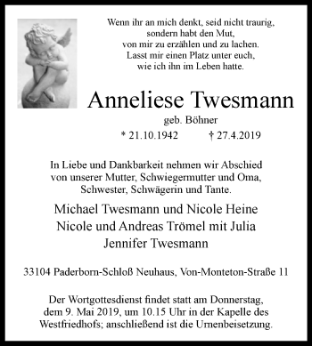 Traueranzeige von Anneliese Twesmann von Westfalen-Blatt