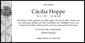 Traueranzeige von Cäcilia Hoppe von Westfalen-Blatt