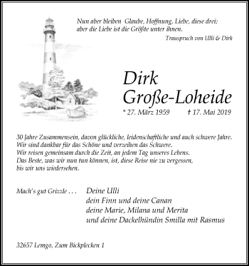 Traueranzeige von Dirk Große-Loheide von Westfalen-Blatt